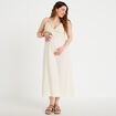 Robe bi-mati&egrave;re col v bretelles fines ecru femme