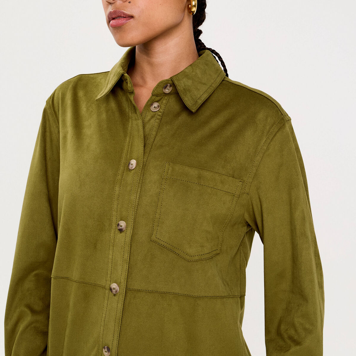 Chemise aspect daim vert olive femme