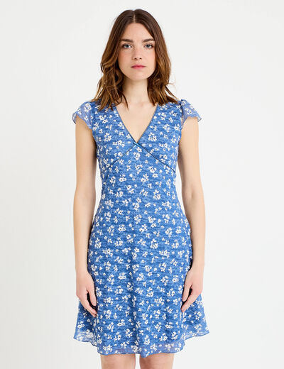 Robe ajust&eacute;e courte d&eacute;collet&eacute; dentelle bleu femme