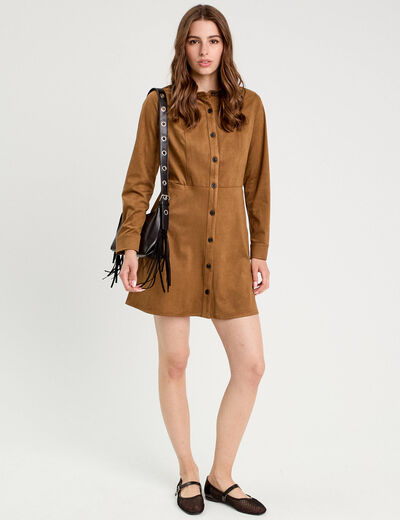 Robe &eacute;vas&eacute;e su&eacute;dine marron femme