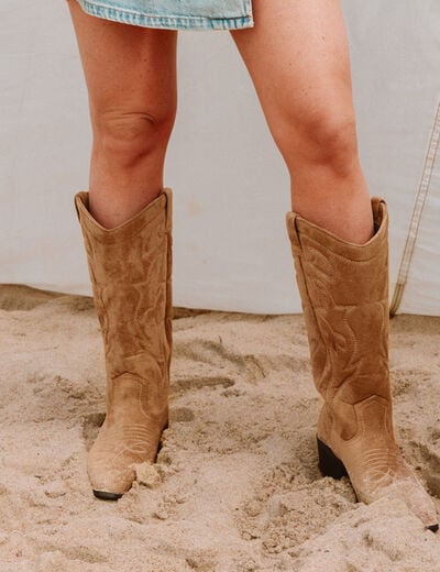 Bottes aspect daim beige femme
