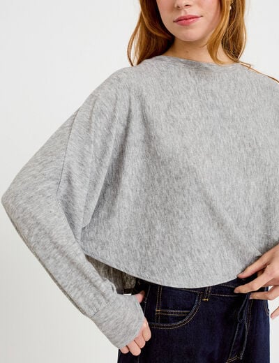 Cape boyfriend cropped col rond gris clair femme
