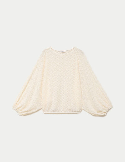 Blouse dentelle col rond manches longues ecru femme
