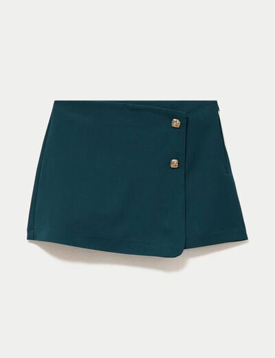 Jupe-short trap&egrave;ze courte vert fonc&eacute; femme