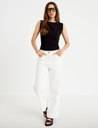 Jean wide leg taille haute ecru femme