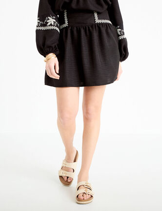 Jupe courte &eacute;vas&eacute;e taille haute noir femme