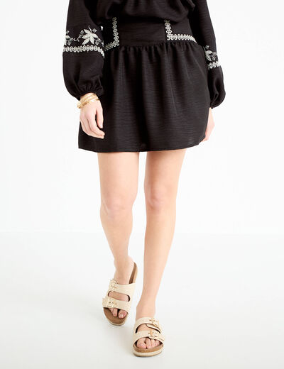 Jupe courte &eacute;vas&eacute;e taille haute noir femme
