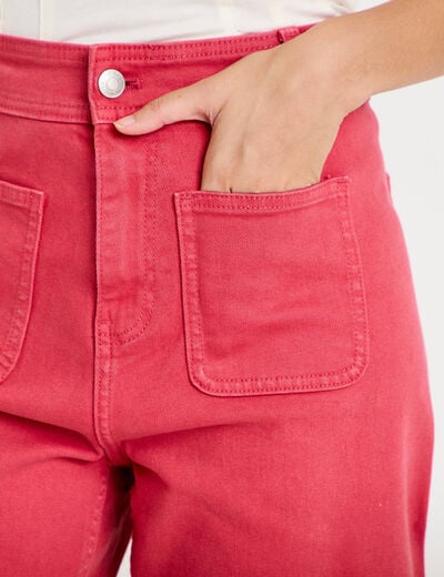 Jean wide leg cropped taille haute rose framboise femme