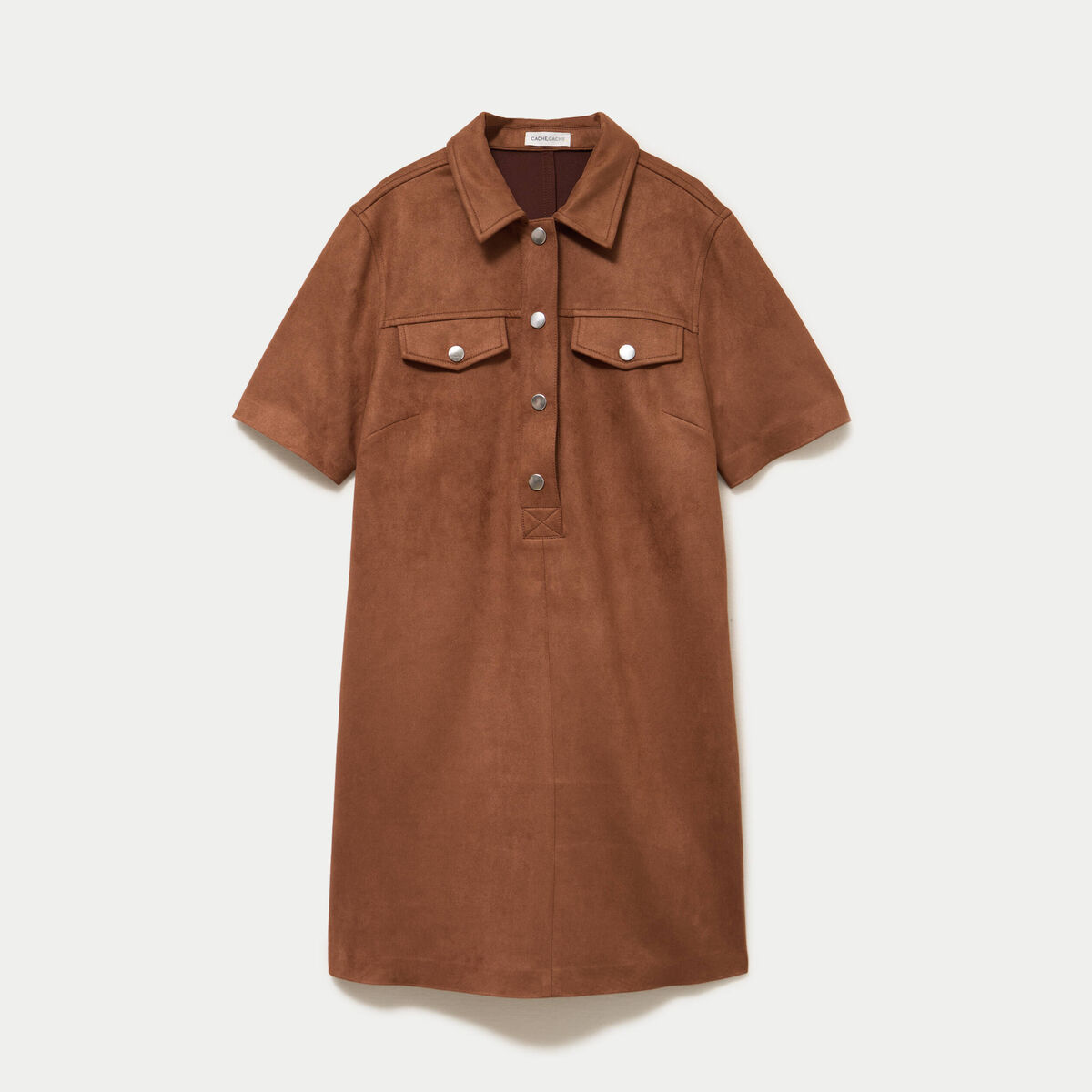 Robe droite 3/4 manches courtes daim marron femme
