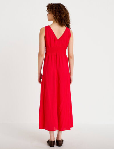 Robe longue &eacute;vas&eacute;e col v sans manches rouge femme