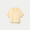 Blouse droite col v manches courtes jaune clair femme