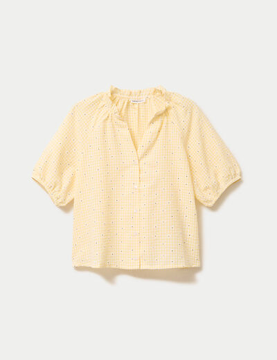 Blouse droite col v manches courtes jaune clair femme