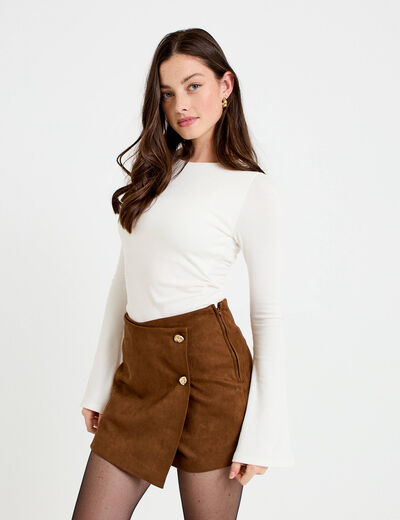 Jupe-short courte aspect daim marron femme