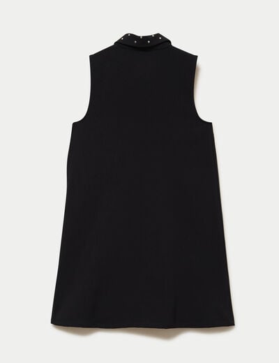Robe droite courte col chemise clout&eacute;e noir femme