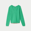 Pull col v manches longues vert femme