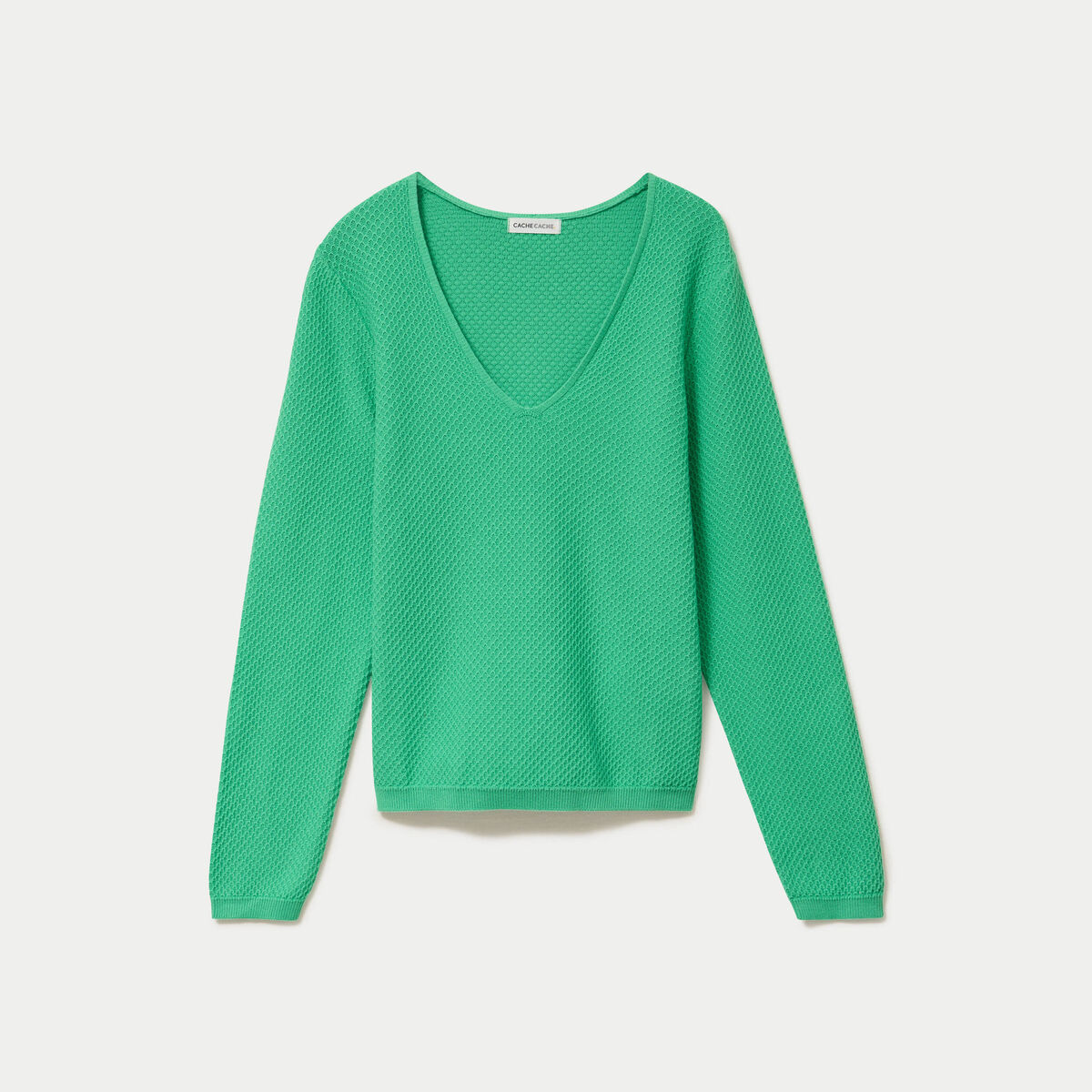 Pull col v manches longues vert femme