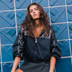 Coupe-vent oversize cropped bi-mati&egrave;re noir femme