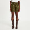 Short taille haute en velours brod&eacute; vert kaki femme