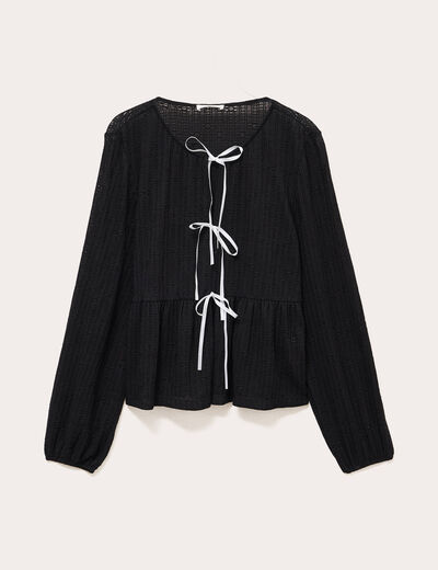 Blouse noeuds contrast&eacute;s noir femme