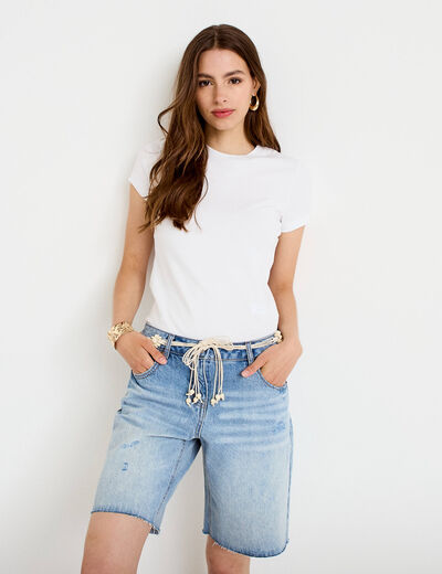 Top ajust&eacute; col rond manches courtes blanc femme