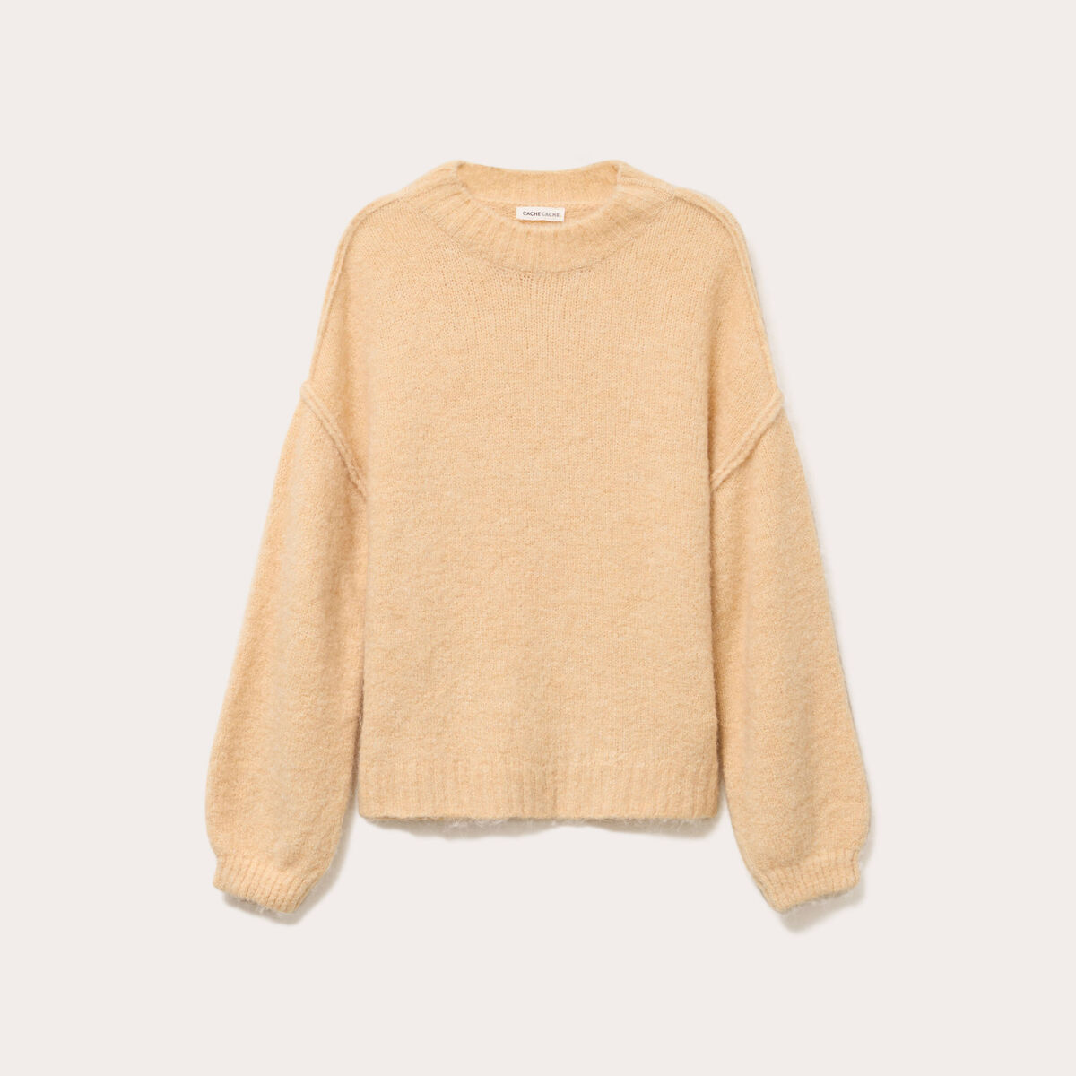 Pull oversize col rond manches longues jaune paille femme