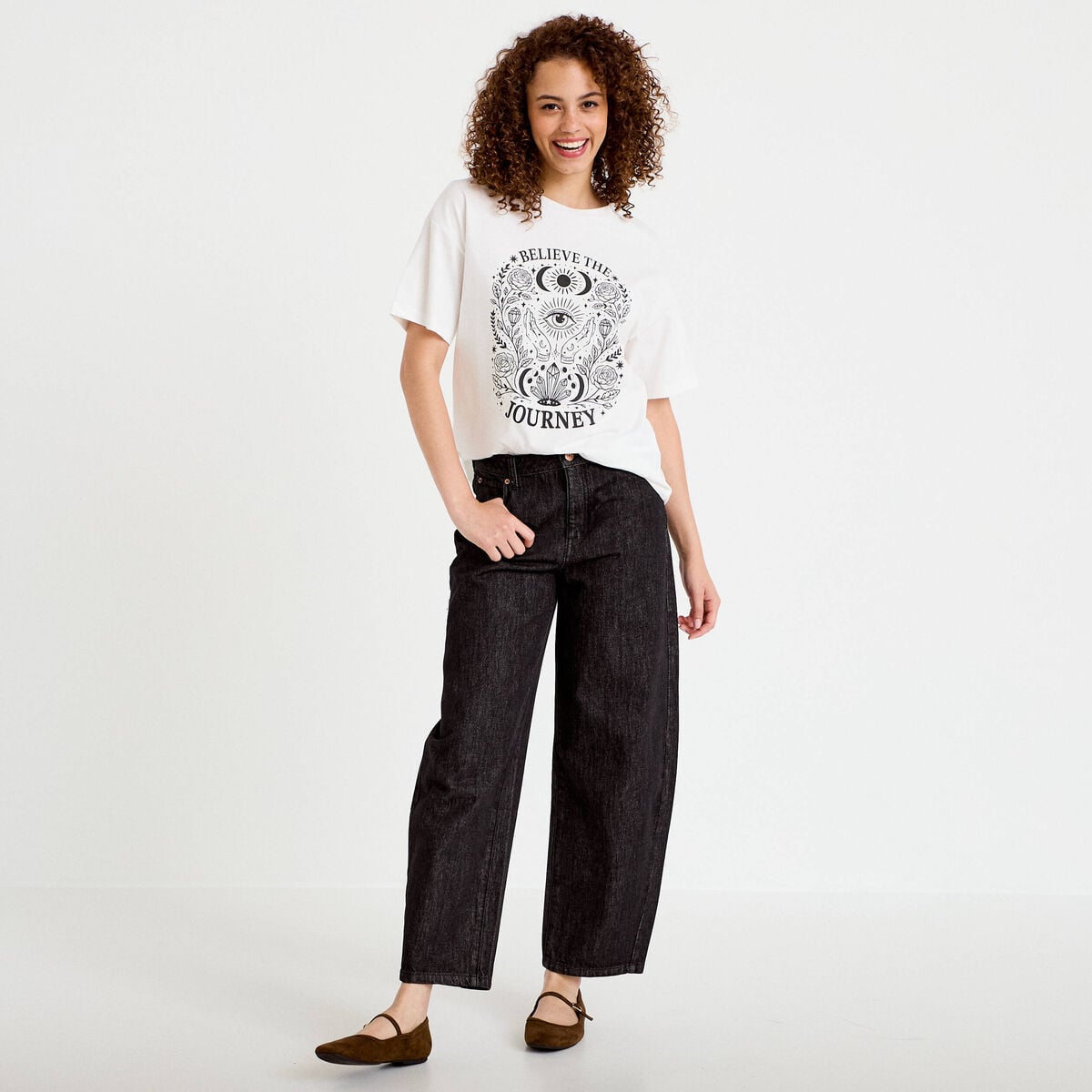 T-shirt oversize manches longues ecru femme