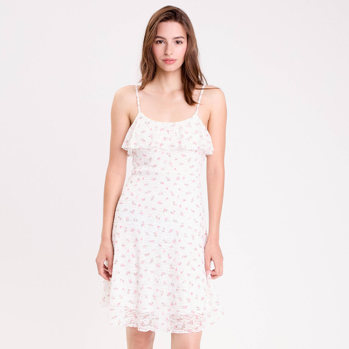 Robe droite courte fines bretelles blanc femme