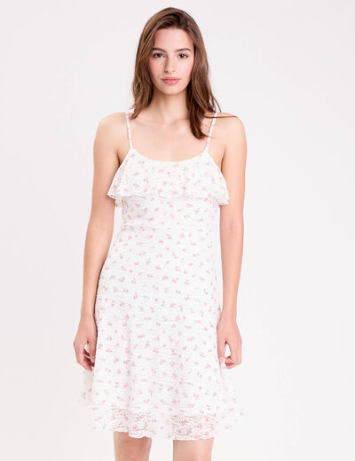 Robe droite courte fines bretelles blanc femme