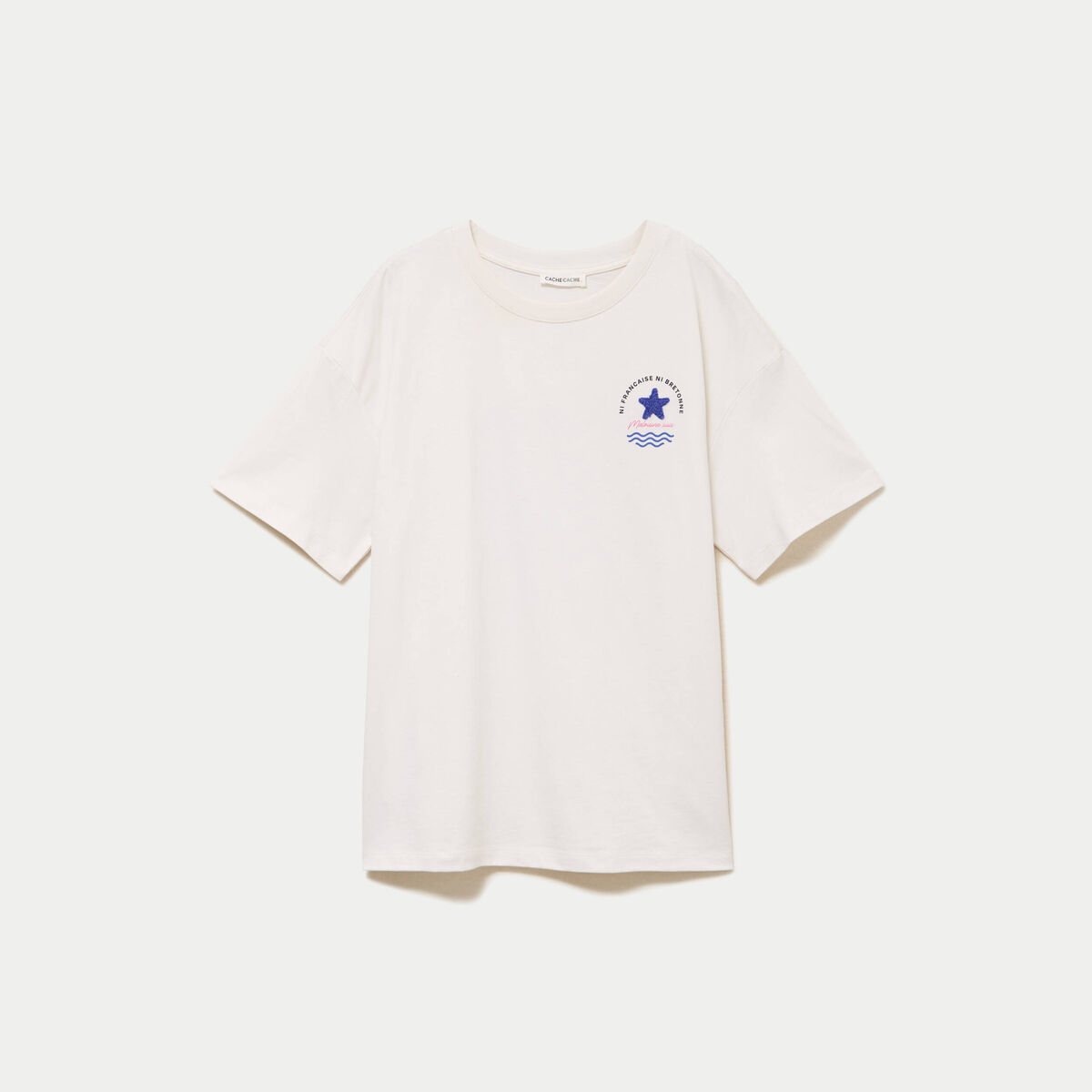 T-shirt col rond manches courtes ecru femme