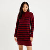 Robe pull droite manches longues 3/4 rouge fonc&eacute; femme