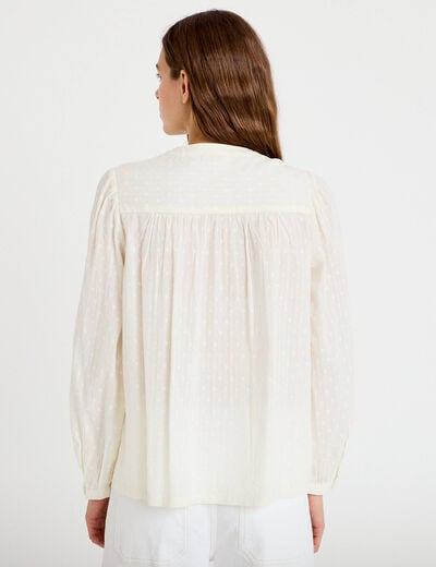 Blouse droite col rond manches longues ecru femme