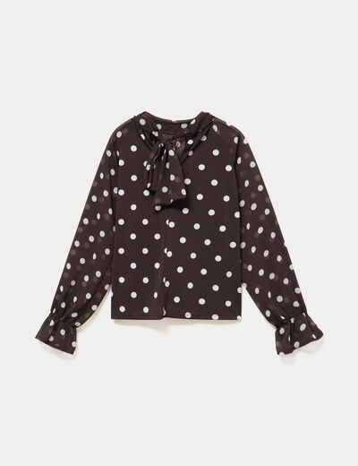Blouse droite voile manches longues marron fonc&eacute; femme
