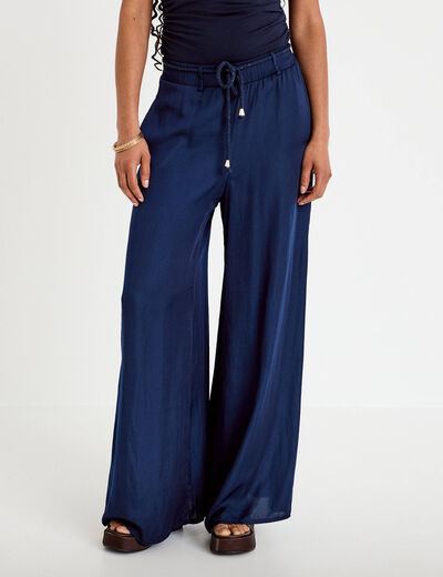 Pantalon large taille standard bleu marine femme