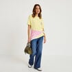 T-shirt bouclettes manches courtes jaune pastel femme