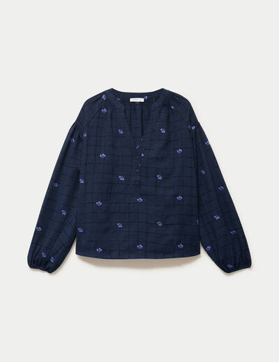 Blouse avec broderie bleu fonc&eacute; femme