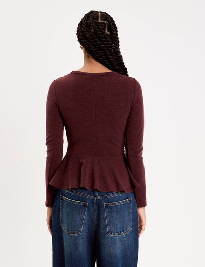 Pull ajust&eacute; court manches longues bordeaux femme
