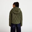 Veste droite &agrave; capuche manches longues vert kaki femme