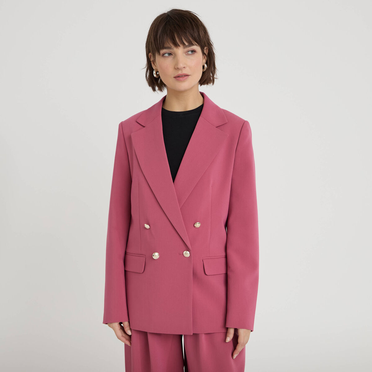 Blazer col tailleur manches longues vieux rose femme