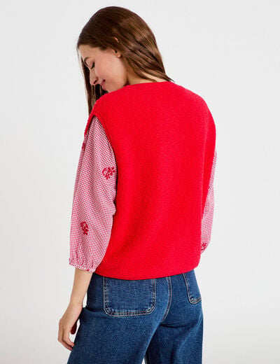 Veste sans manches fausse fourrure rouge femme