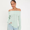 Pull cintr&eacute; ajour&eacute; manches longues vert clair femme