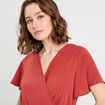 Blouse smock&eacute;e manches courtes vieux rose femme