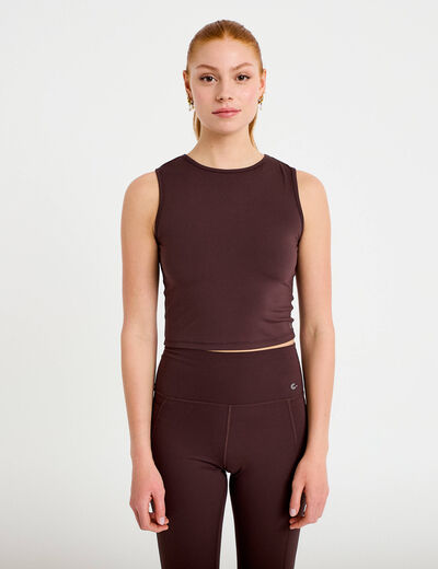 D&eacute;bardeur col rond activewear marron fonc&eacute; femme