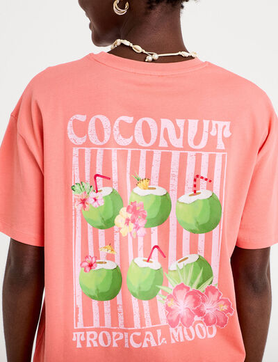 T-shirt oversize manches courtes rose corail femme