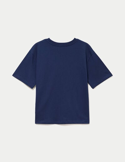 T-shirt col rond manches courtes bleu fonc&eacute; femme