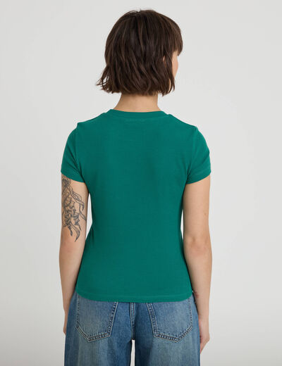 T-shirt c&ocirc;tel&eacute; ajust&eacute; manches courtes vert &eacute;meraude femme