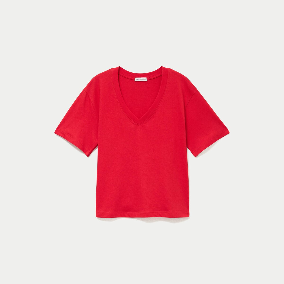 T-shirt col v manches courtes rouge femme