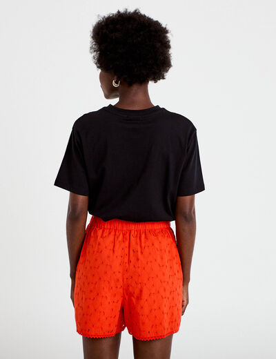Short avec broderie orange fonc&eacute; femme