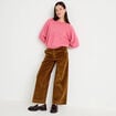 Pantalon bootcut taille haute velours marron femme