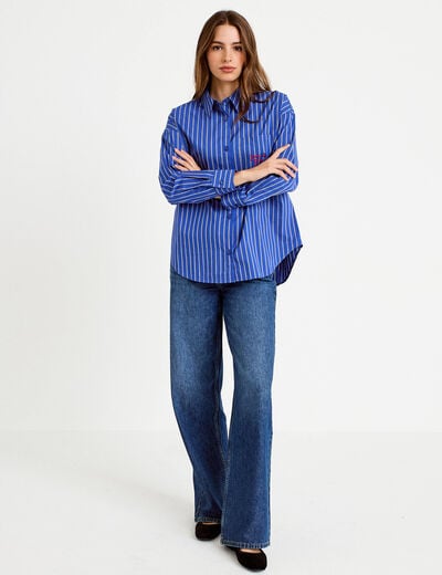 Chemise oversize manches longues bleu femme