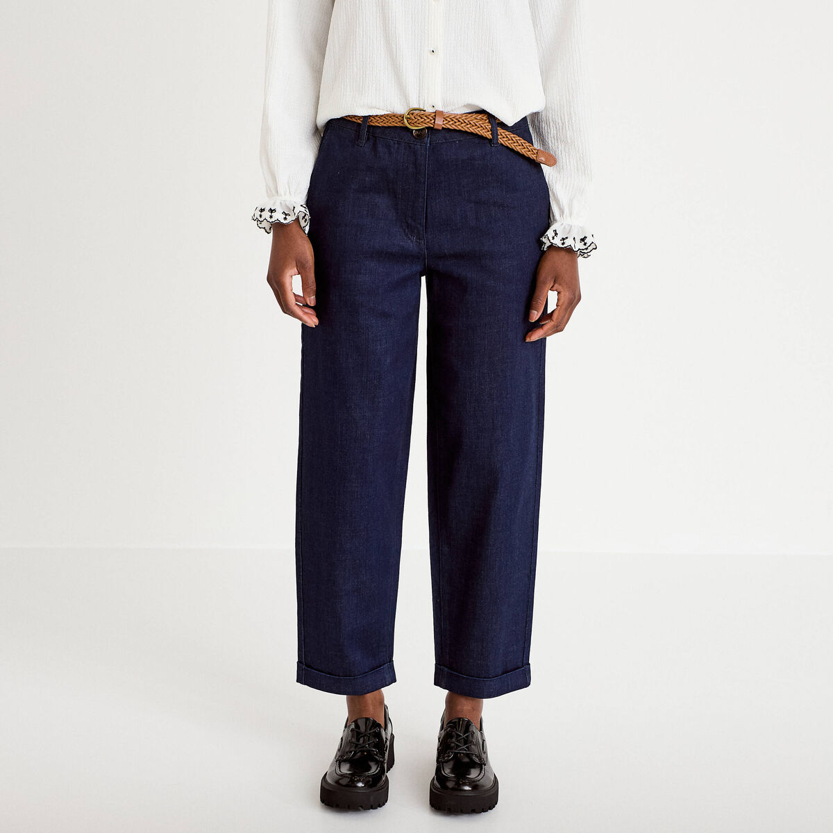 Jeans chino avec ceinture denim brut femme